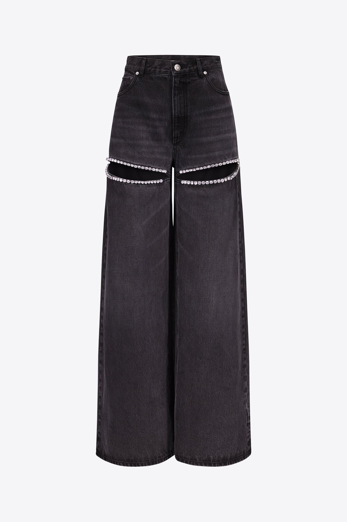 Wide Leg Crystal Slit Jean