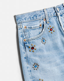 Womens | Upcycled Vintage | Levi's Studded Boy Short | One-of-a-kind | Indigo Bloom Stud