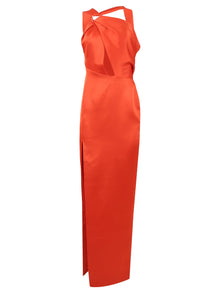 Women | RASARIO | Draped Satin Asymmetric Cut-out Gown With Ring | Orange