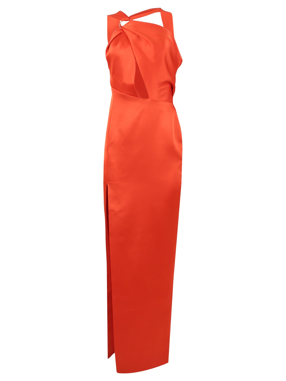 Women | RASARIO | Draped Satin Asymmetric Cut-out Gown With Ring | Orange