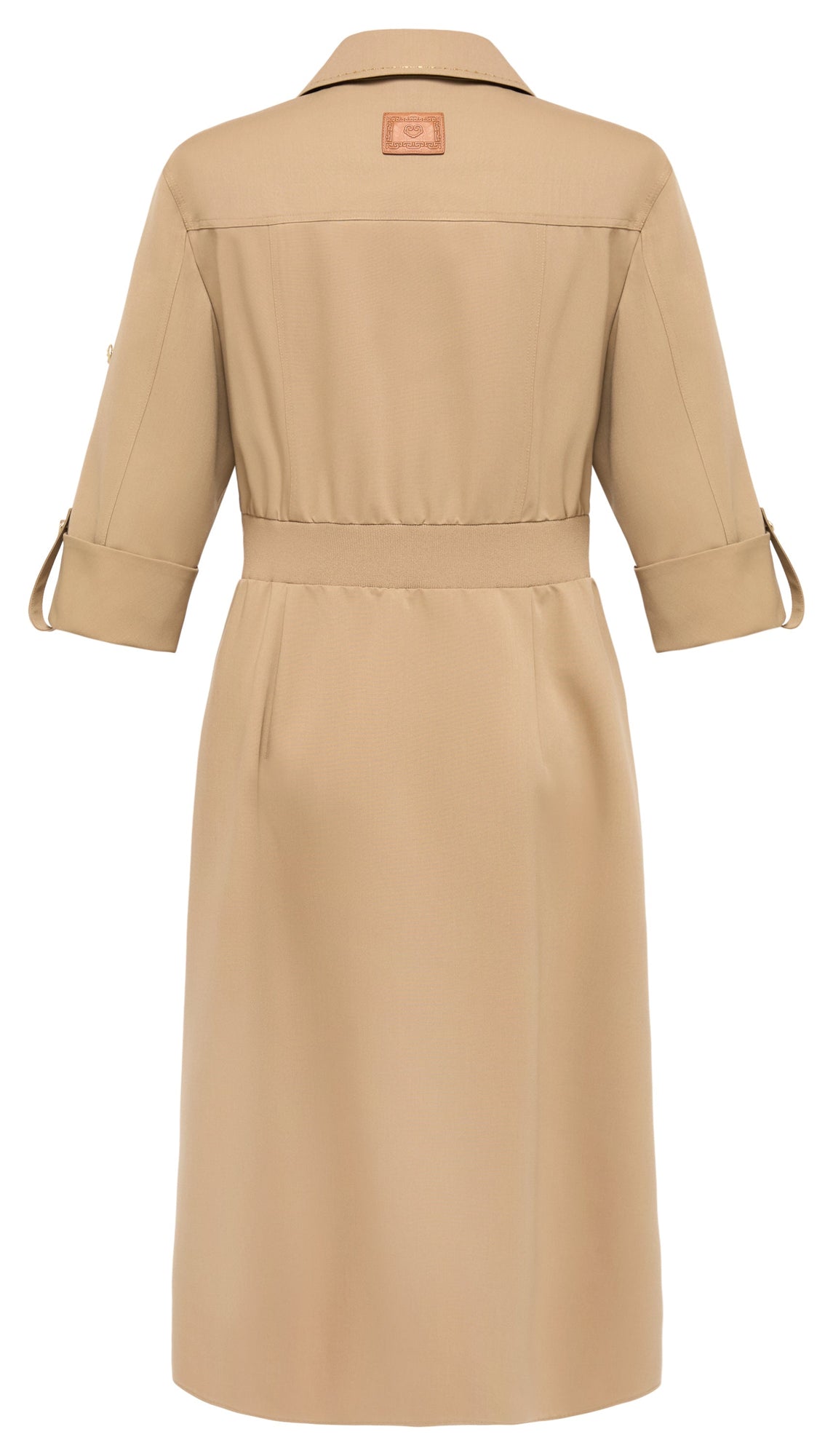 Wool Elegant Waist-Defining Slim-Fit Dress | Khaki