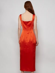 Women | RASARIO | Buckled And Draped Satin Midi Dress | Orange