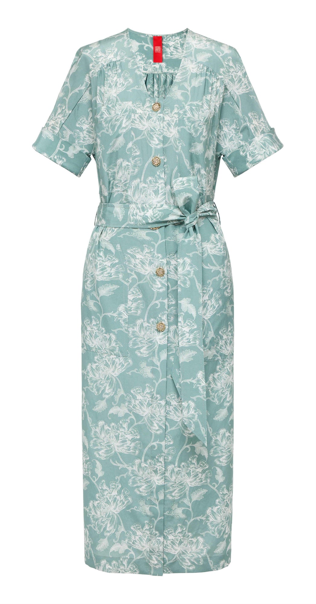 Silk Floral Midi Dress | Green/White