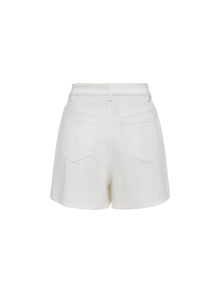 Peony Embroidered 4-Way Stretch Skirt-Front Denim Skort | White