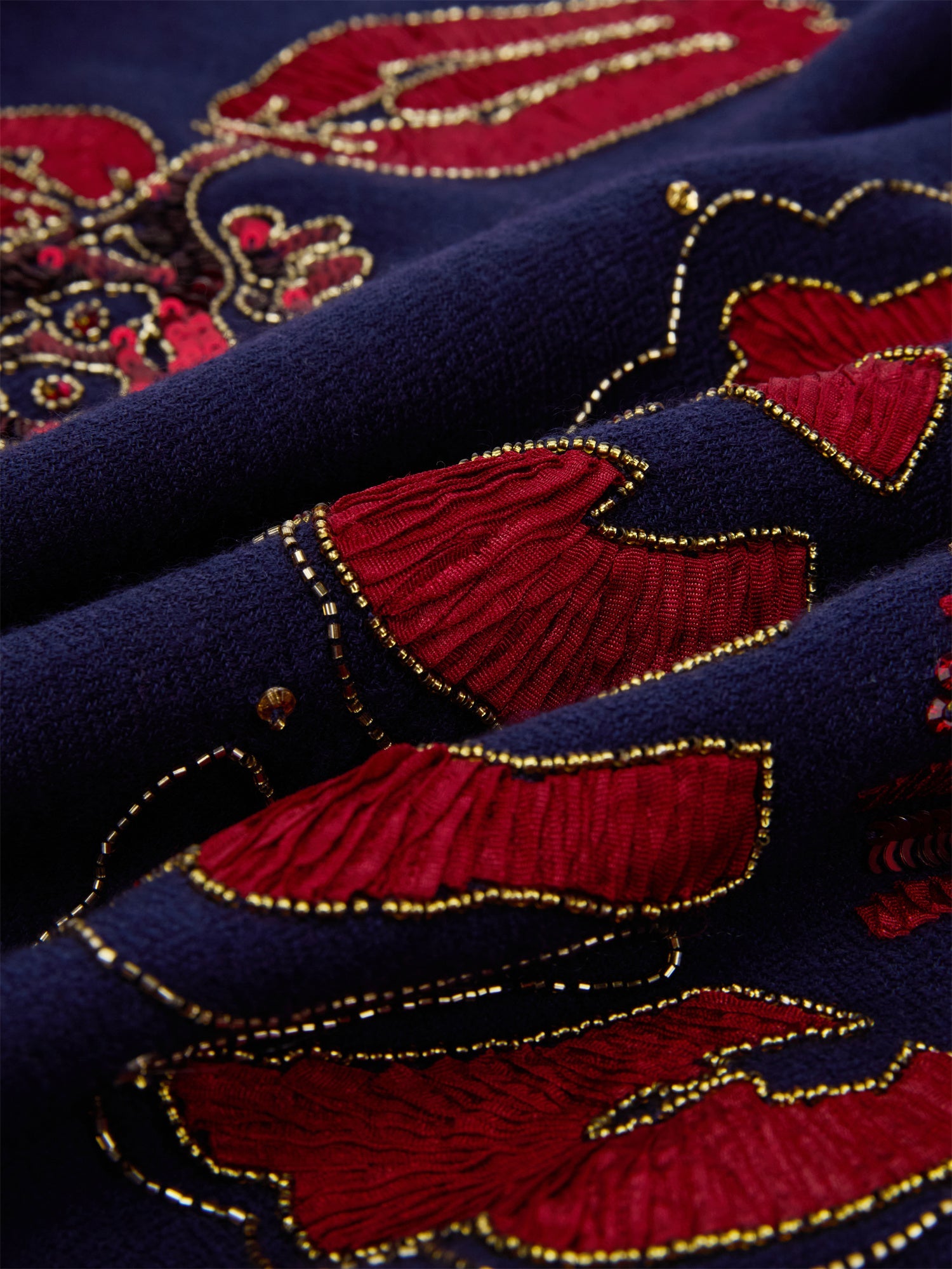 Imported Embroidered Beaded Scarf Shawl | Navy