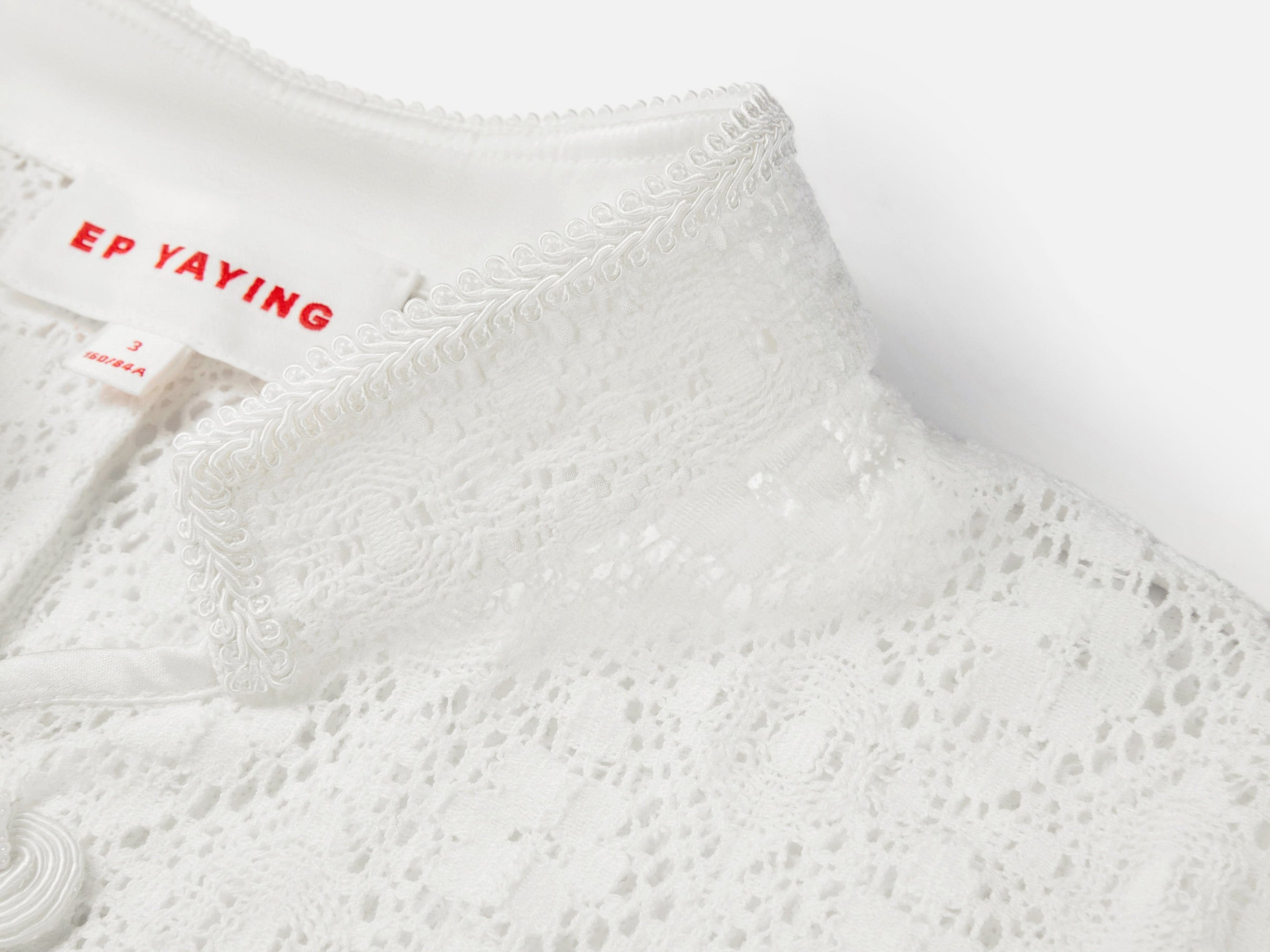 Cotton Lace Openwork Stand Collar Top | White