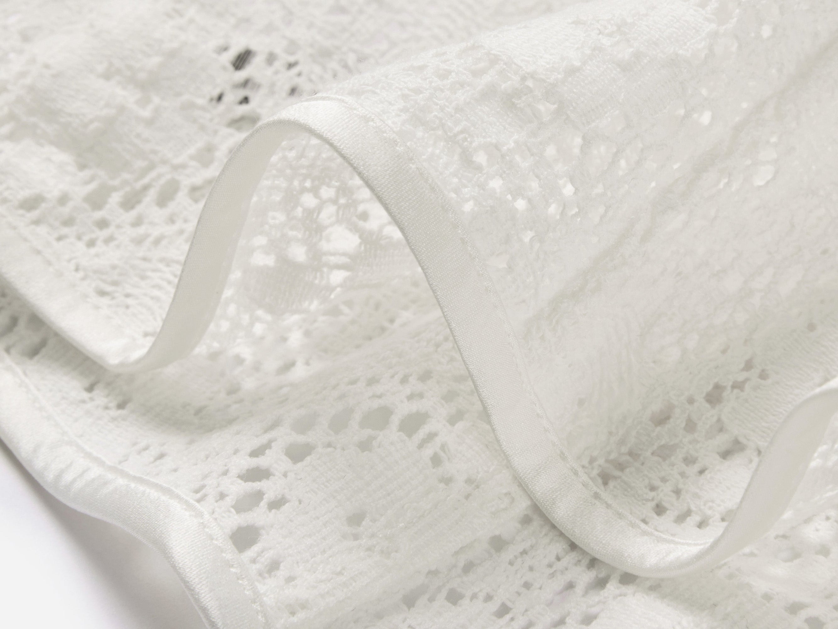 Cotton Lace Openwork Stand Collar Top | White