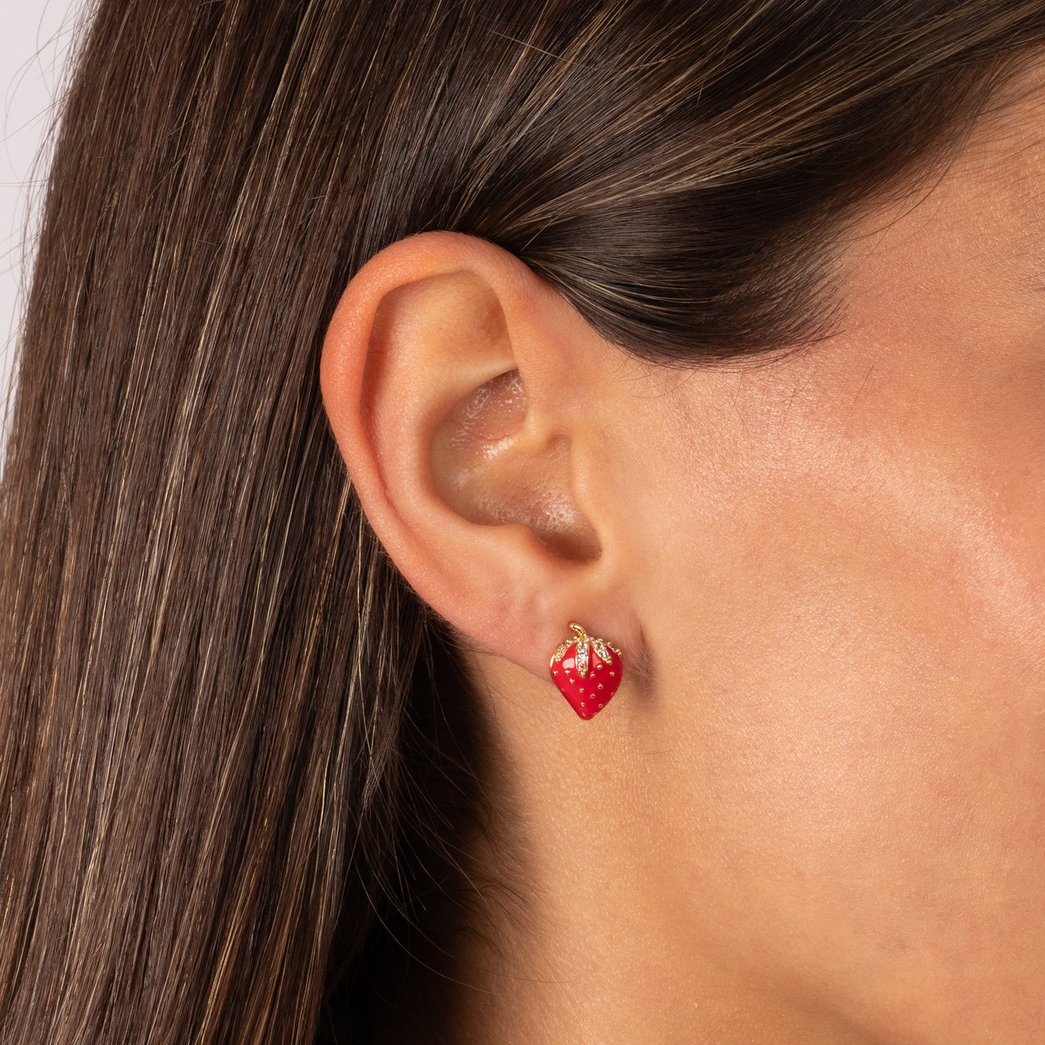 Pave & Red Enamel Strawberry Stud Earring - Adina's Jewels