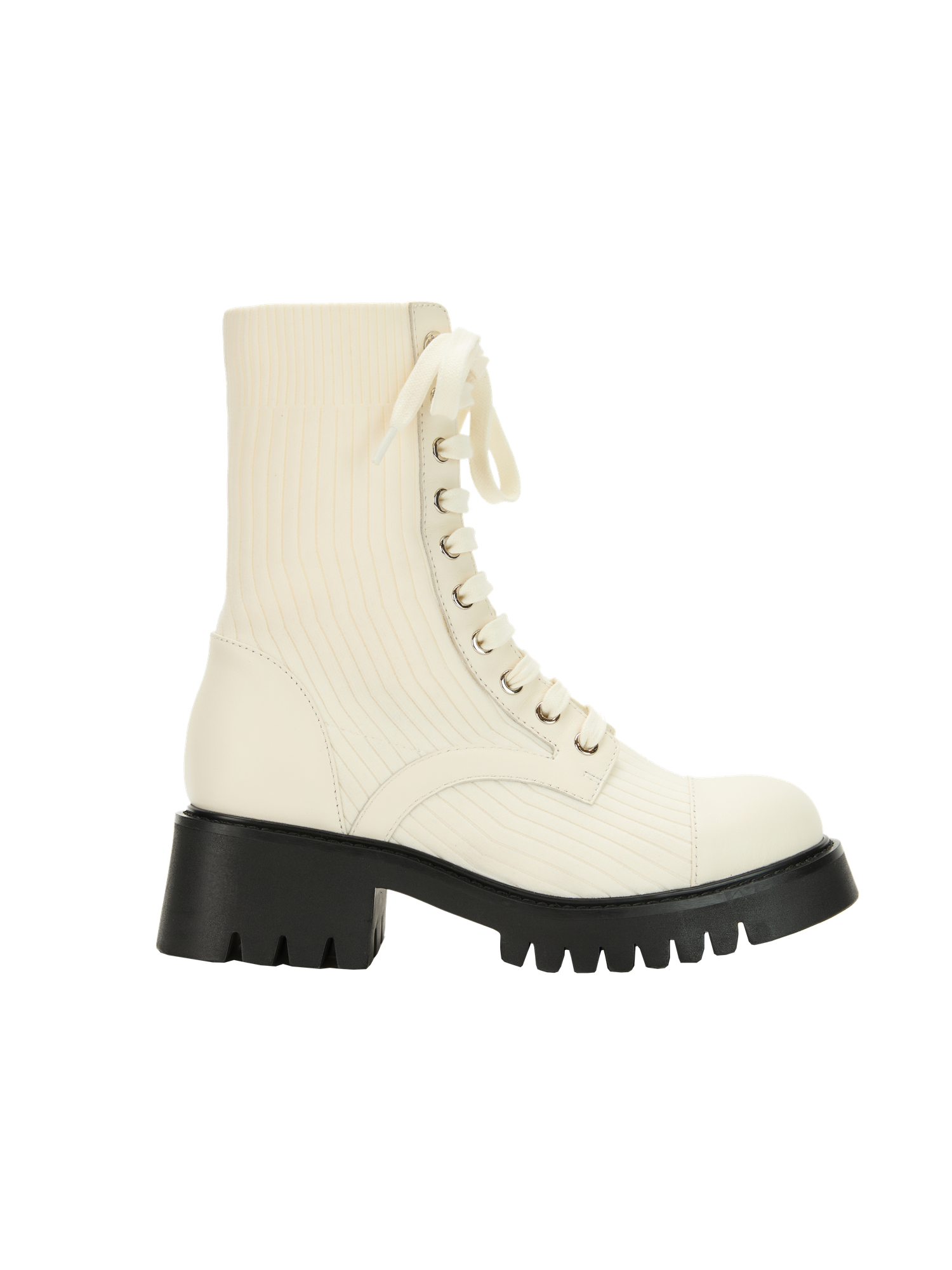 Knitted Chunky Heel Martin Boots | White
