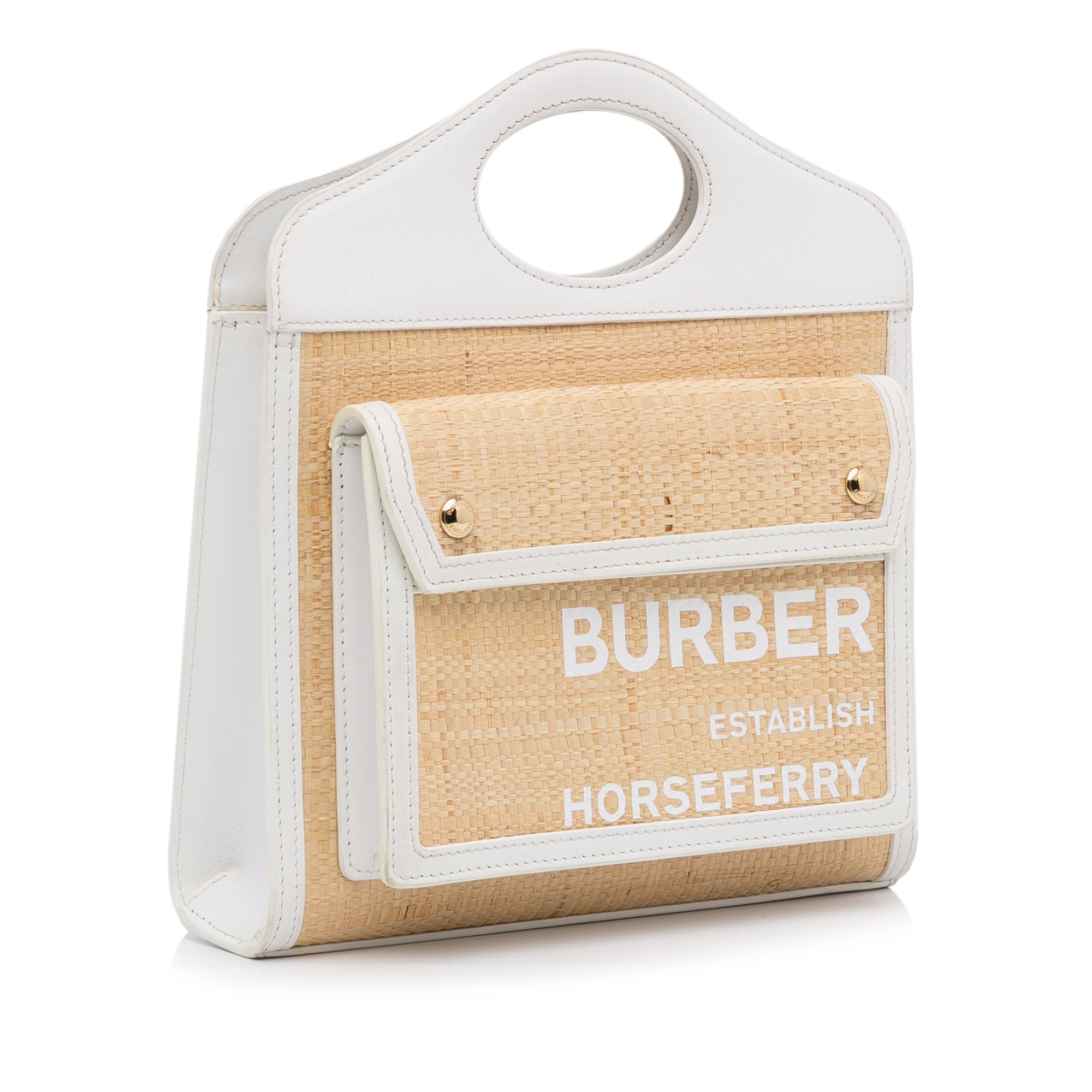 Burberry | Pre-Owned Pocket Raffia Satchel | Brown/Beige