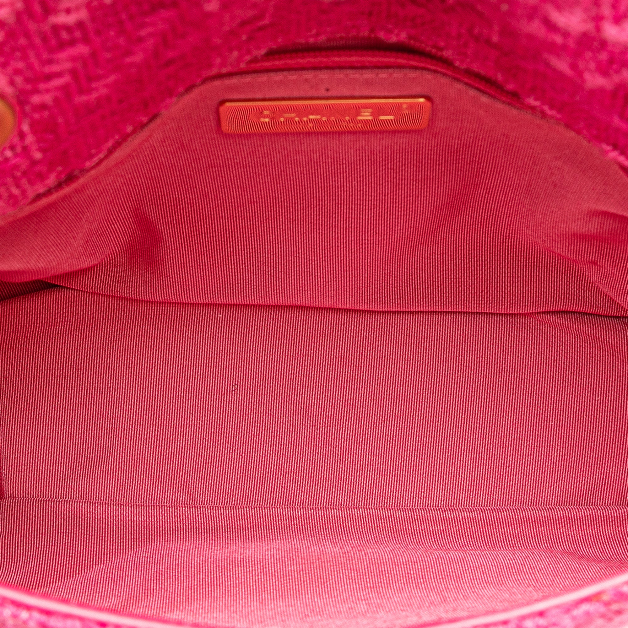 Chanel | Pre-Owned Wool Tweed Giant Logo Flap | Pink/Hot Pink