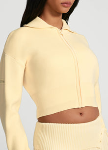 Knit Cropped Zip-Up Jacket | Lemon Meringue