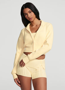 Knit Cropped Zip-Up Jacket | Lemon Meringue