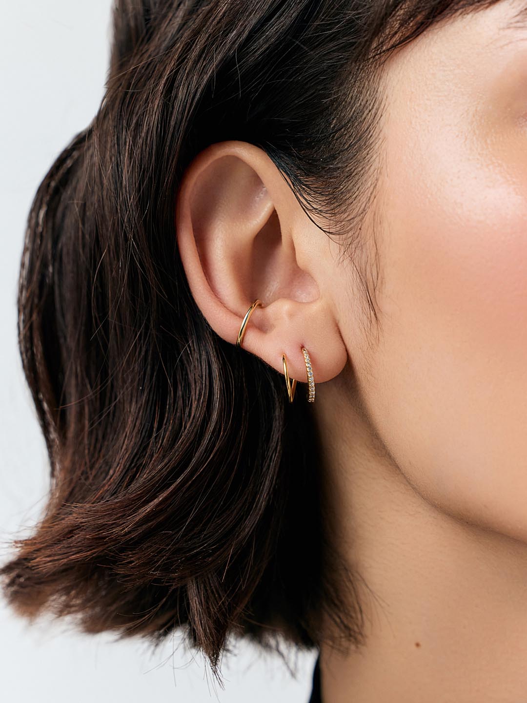 Harley Pave Double Hoop Earrings | 14K Gold on Sterling Silver | Cubic Zirconia
