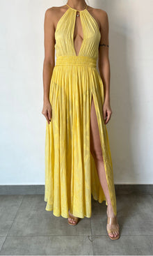 Rococo Sand | Cari Viscose Jacquard With Lurex Long Dress | Yellow