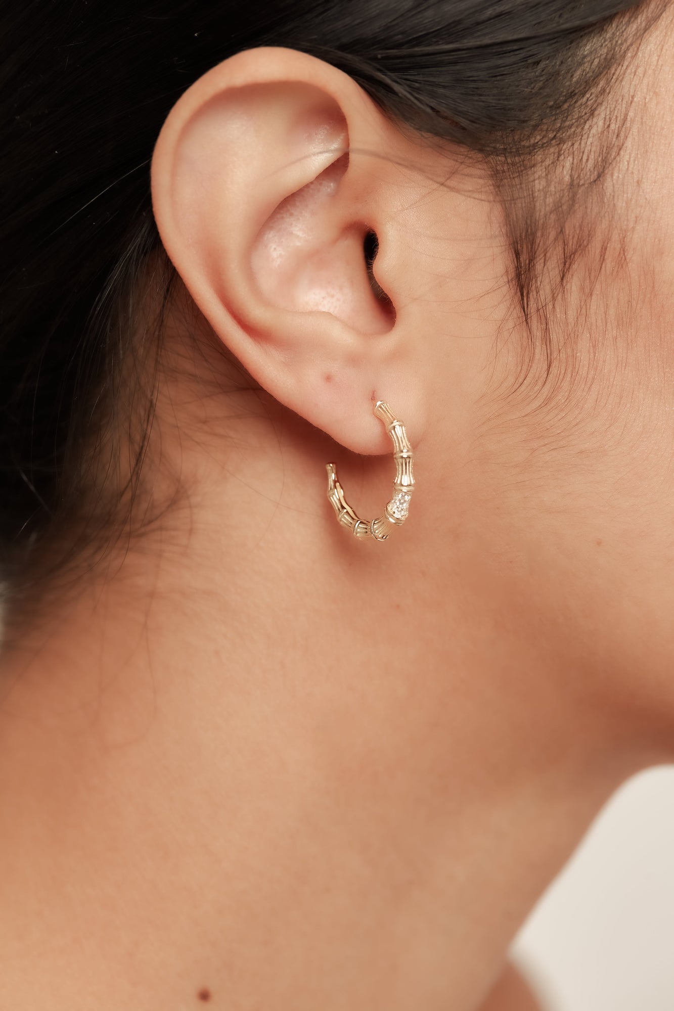 The Pave' Bamboo Hoop Earrings | Gold Vermeil & Sterling Silver