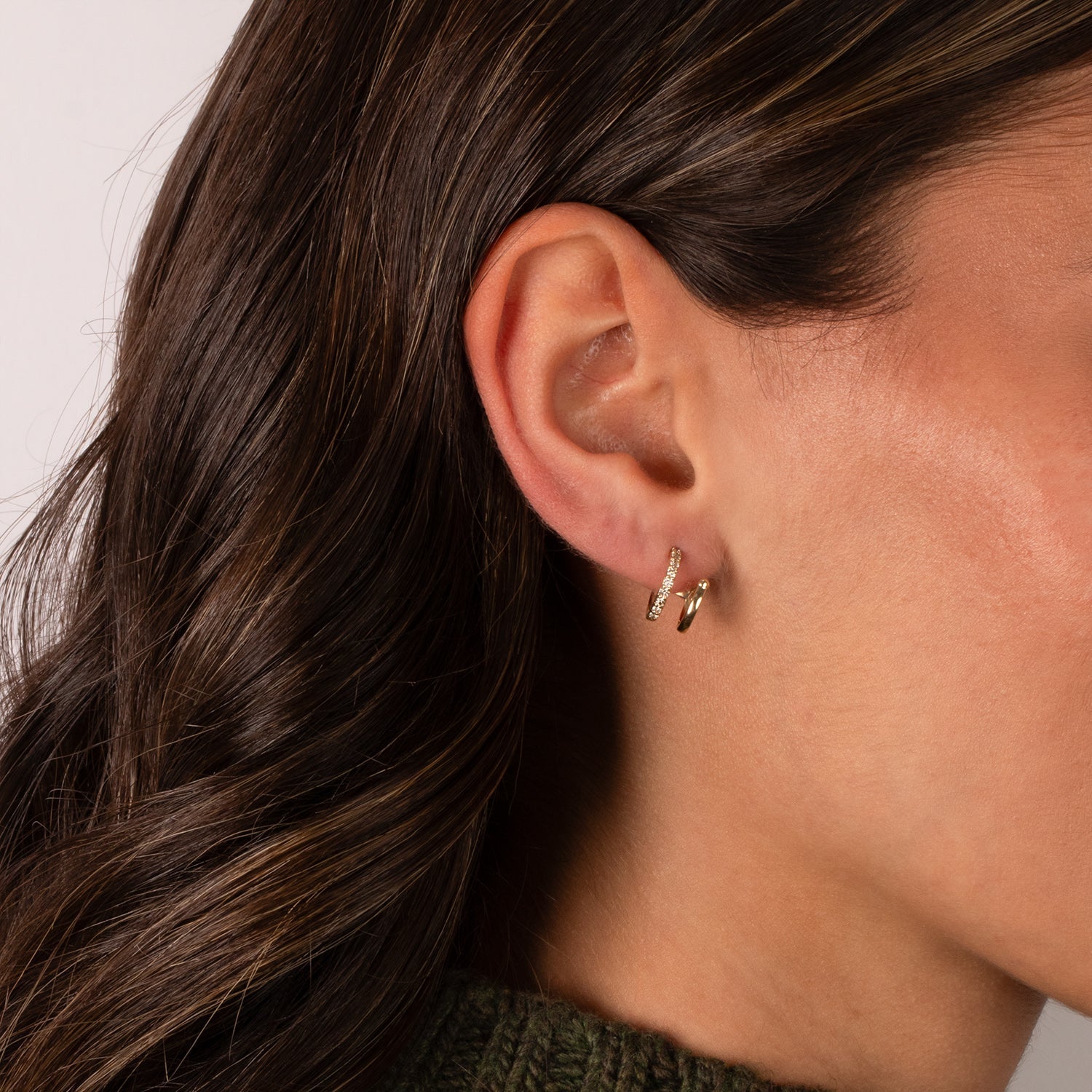 Diamond Solid/Pave Huggie X Ear Cuff Earring 14K - Adina's Jewels