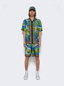 Men | Versace | Twill Silk Mask Print Shorts | Acid Green & Teal