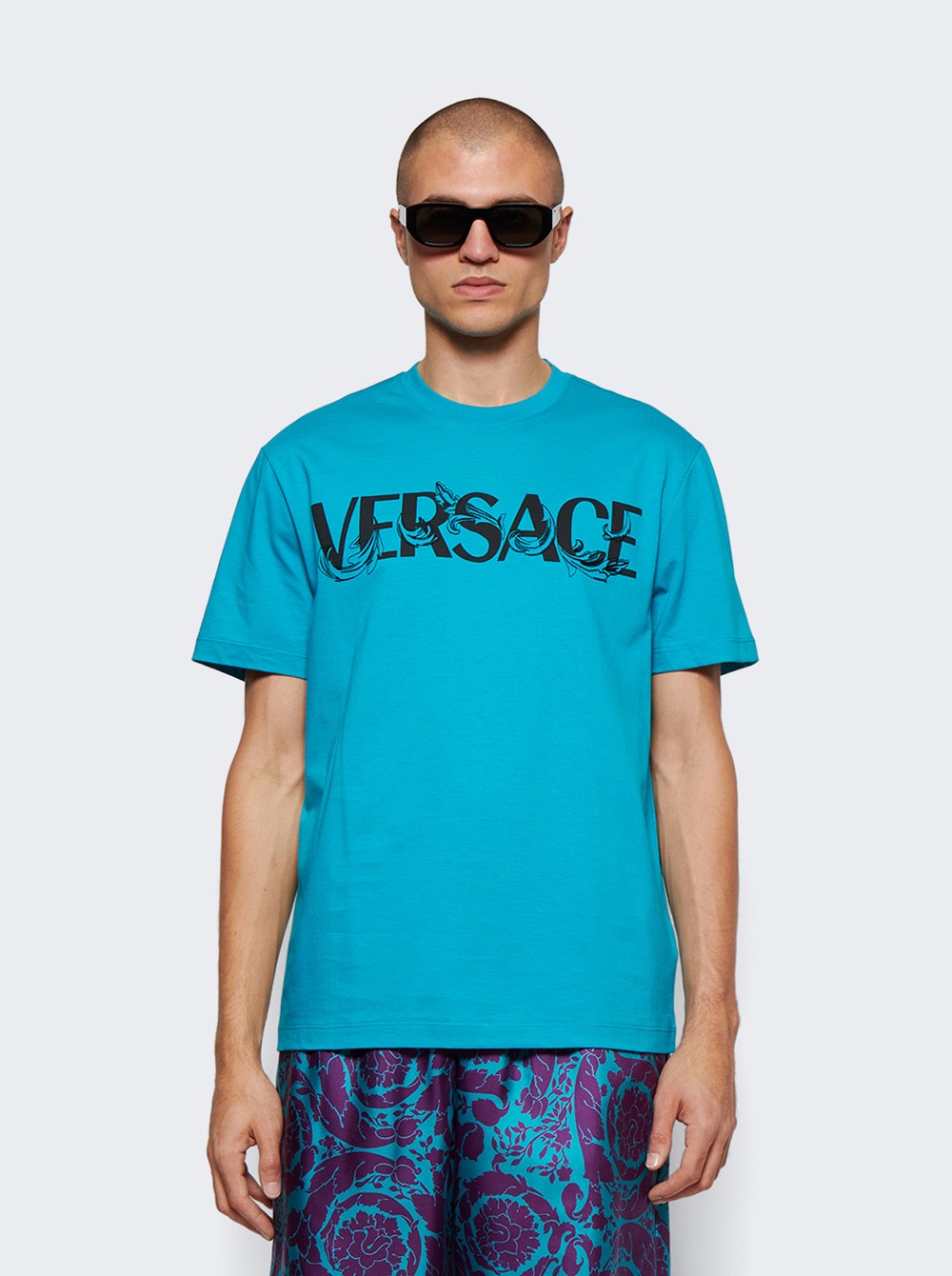 Men | Versace | Barocco Silhouette Logo T-shirt | Turquoise