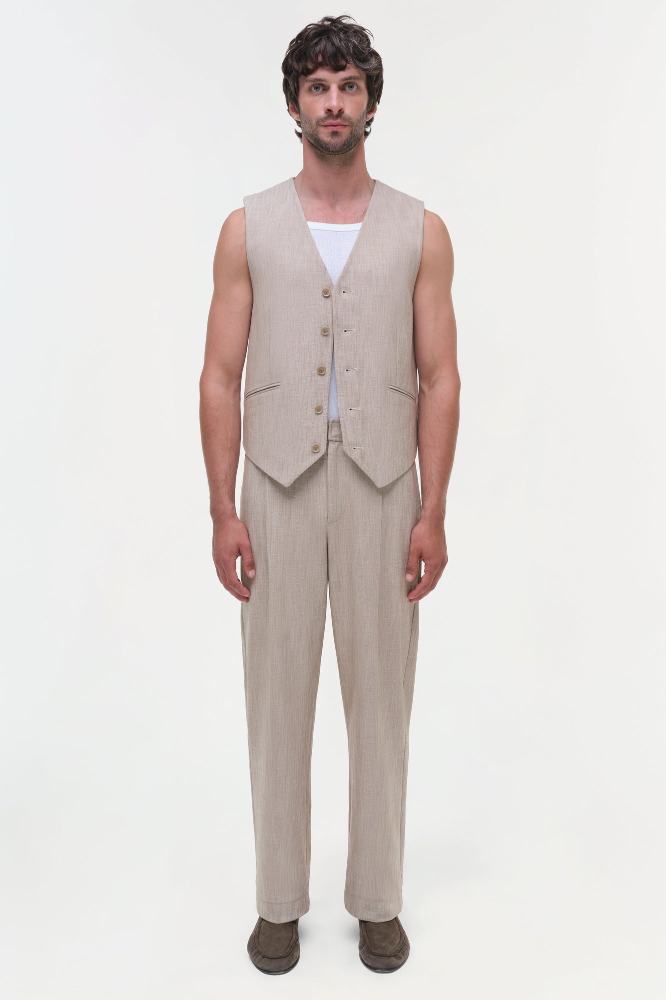 Mens | George Vest | Natural Linen