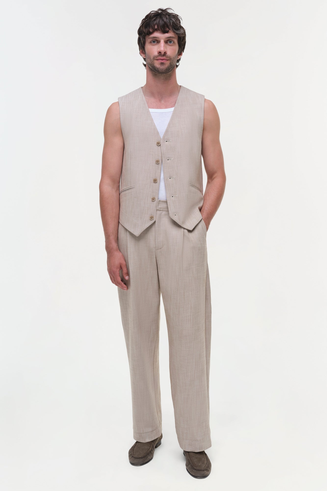 Mens | George Vest | Natural Linen