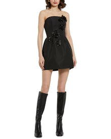 Mac Duggal | Womens | Faille Strapless Mini Dress With 3D Flower Details | Black