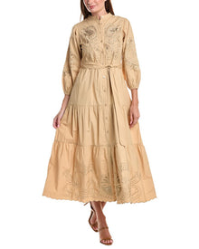 Teri Jon by Rickie Freeman | Womens | Embroidered Full Sleeve Tiered Dress | Brown