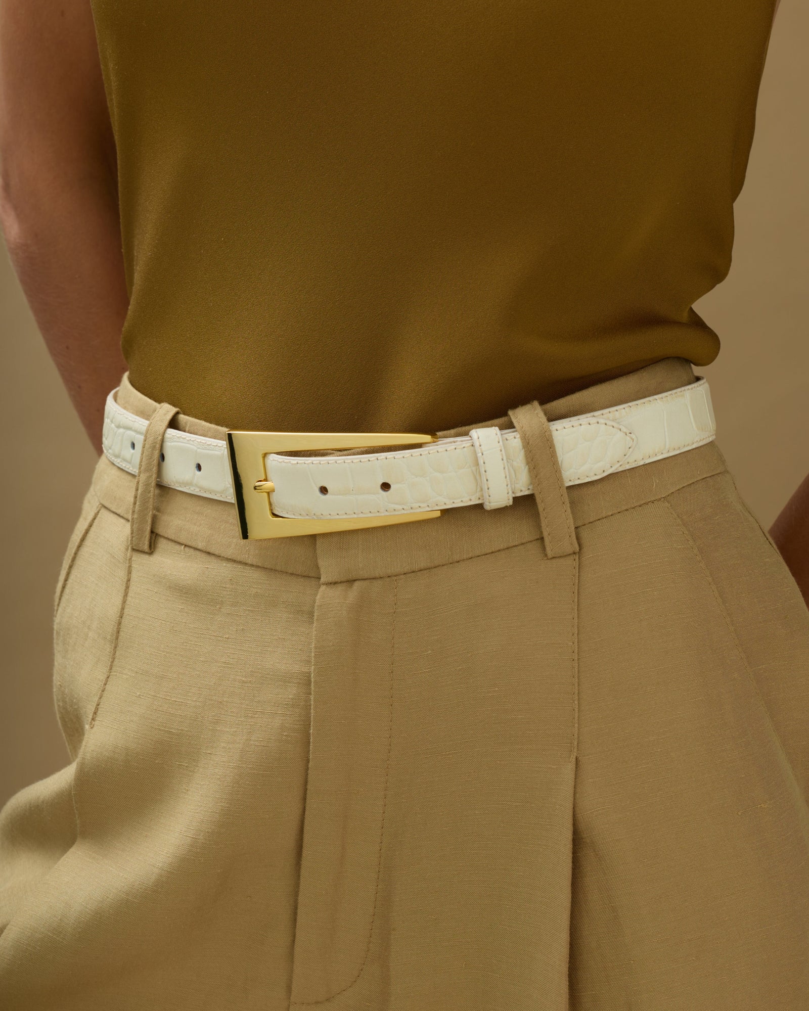No. 10 Belt | Cream Croc/Gold
