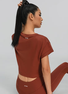 Cropped Cotton T-Shirt | Rust Brown