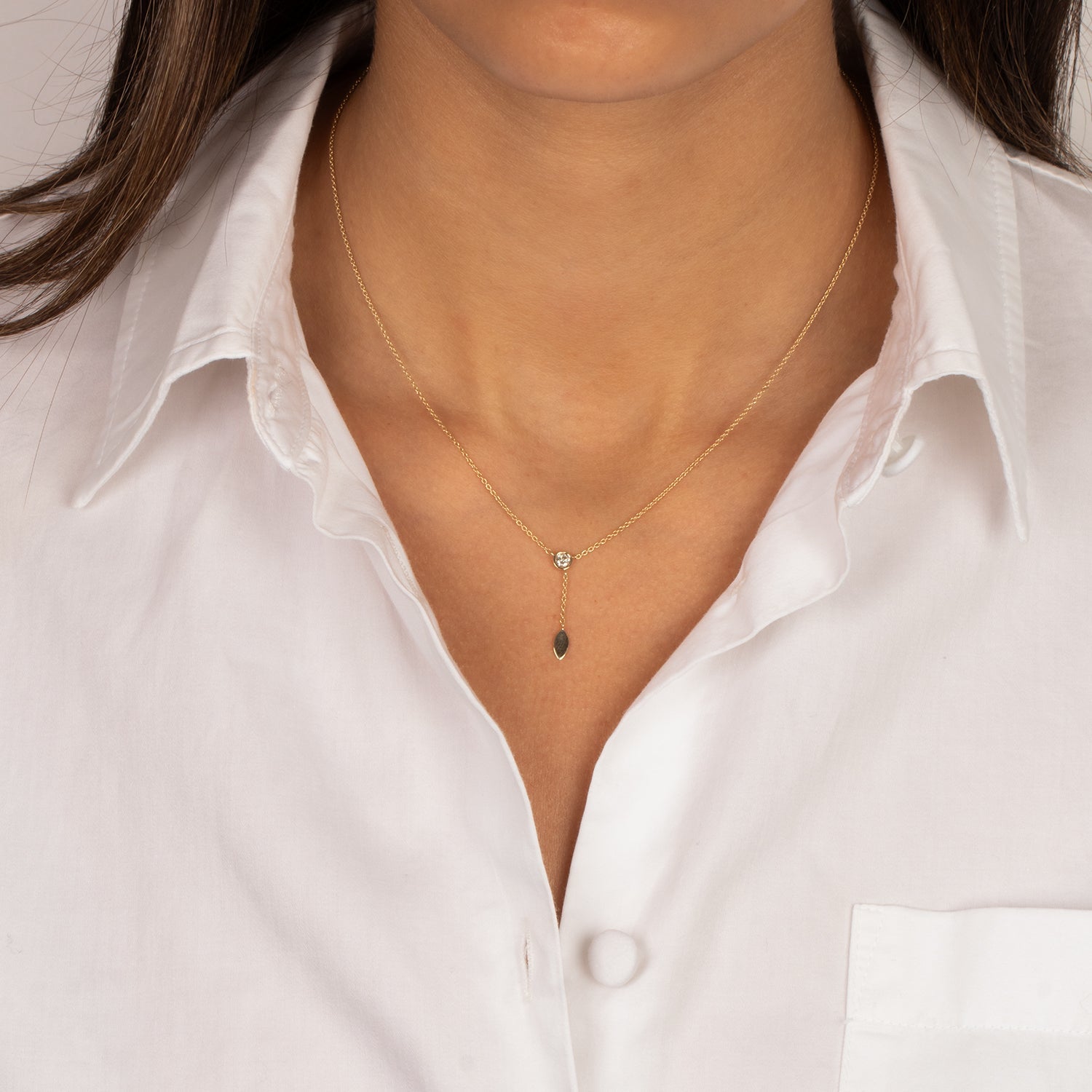 Diamond Bezel Curb Link Drop Lariat Necklace 14K | 14K Gold