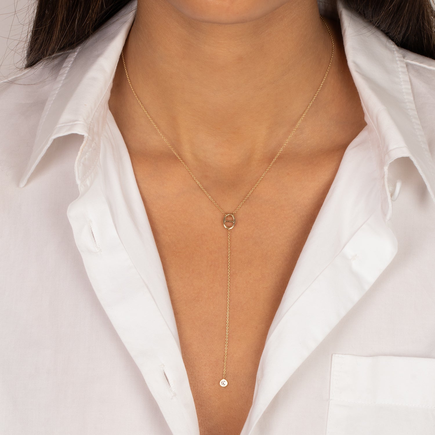 Mariner & Dangling Bezel Lariat Necklace 14K | 14K Gold