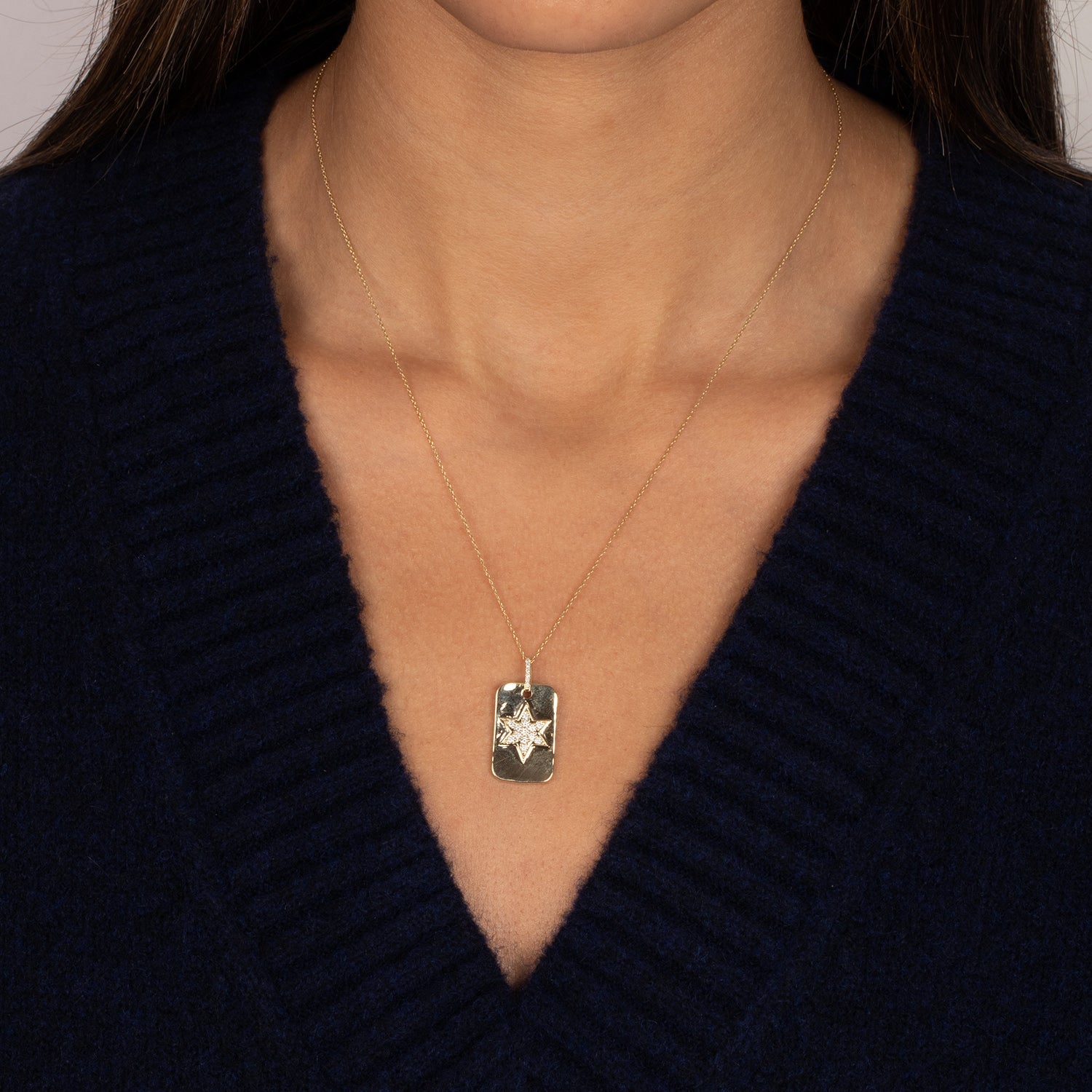 Diamond Pave Star Of David Dog Tag Necklace 14K | 14K Gold