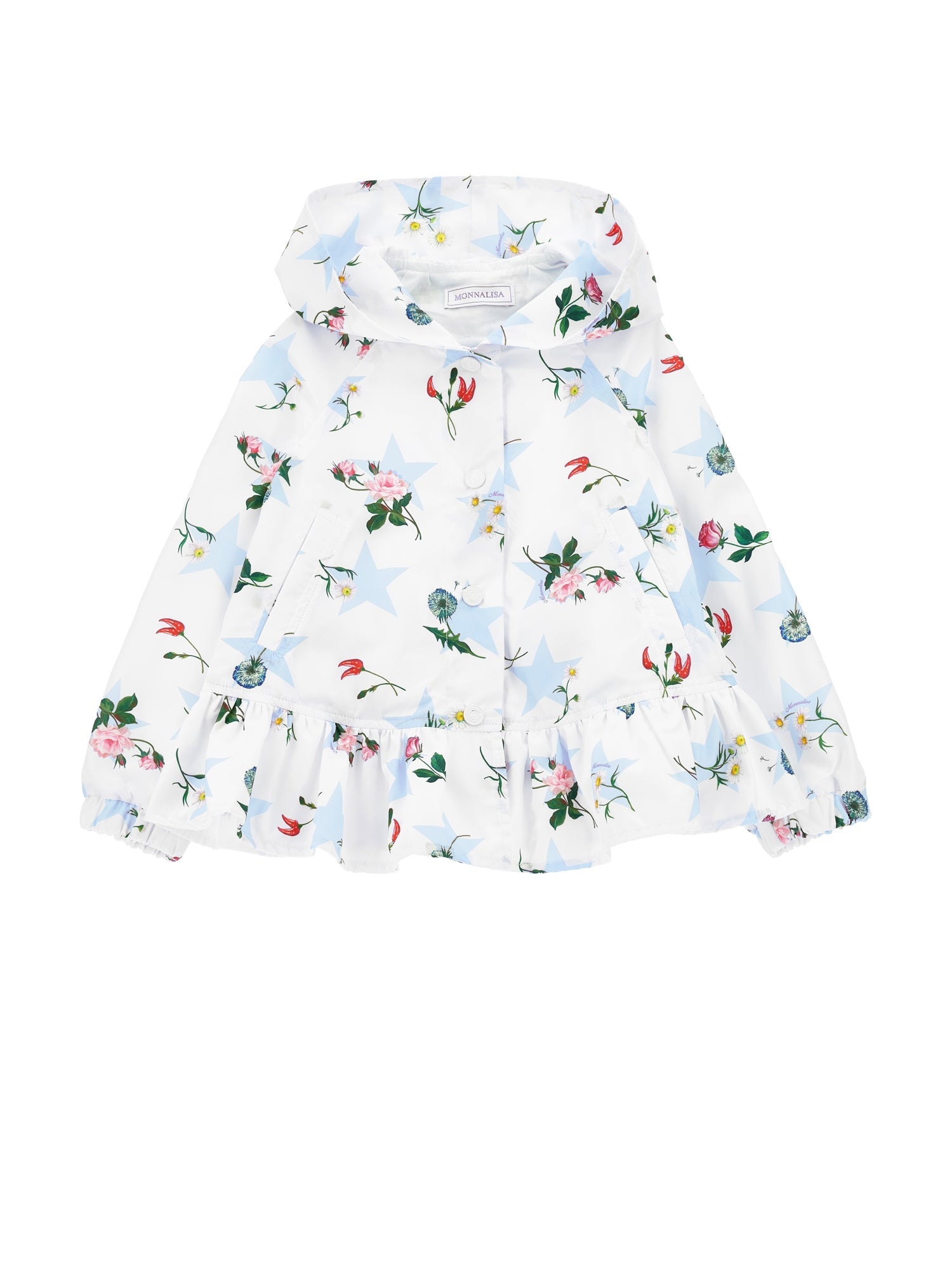 Girls | Star Print Windproof Jacket | White/Sky Blue