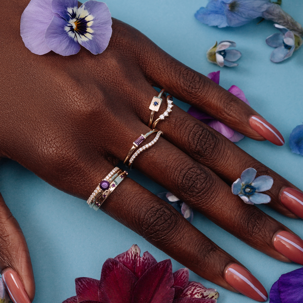 Women | Amethyst Plate Ring – February | 14k Yellow Gold