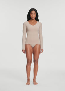 V-Neck Long Sleeve Top | Oat Milk