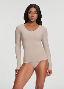 V-Neck Long Sleeve Top | Oat Milk