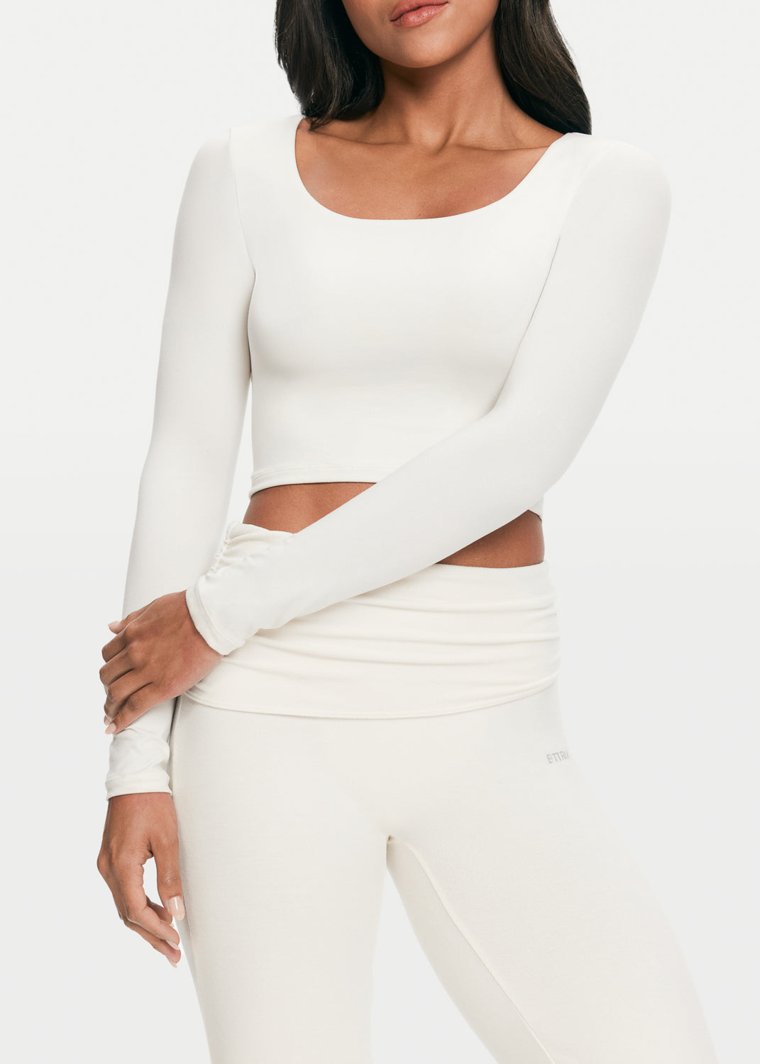 Cropped Round Neck Top | White