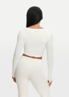 Cropped Round Neck Top | White