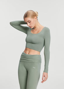 Cropped Round Neck Top | Sage Green