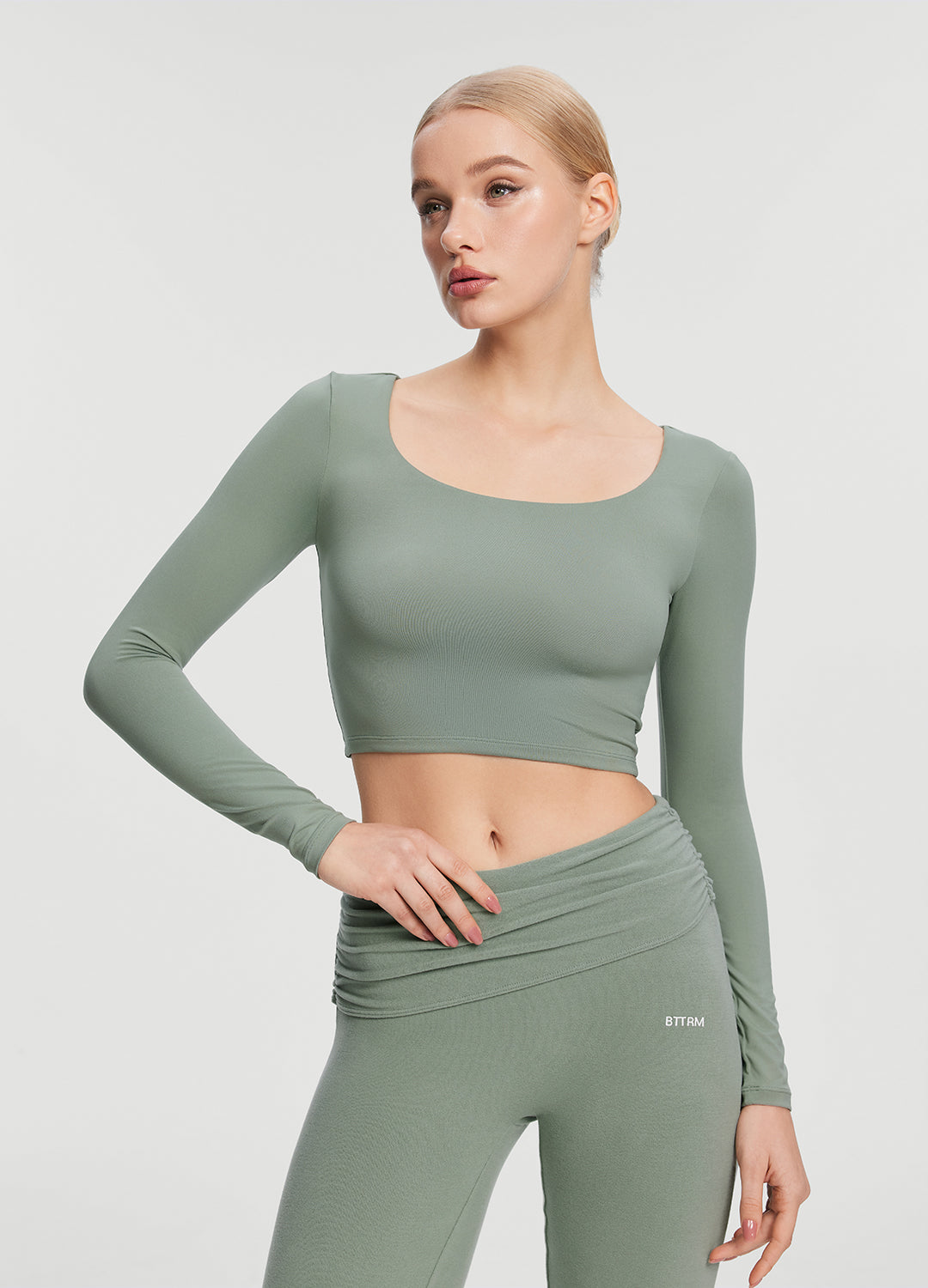 Cropped Round Neck Top | Sage Green
