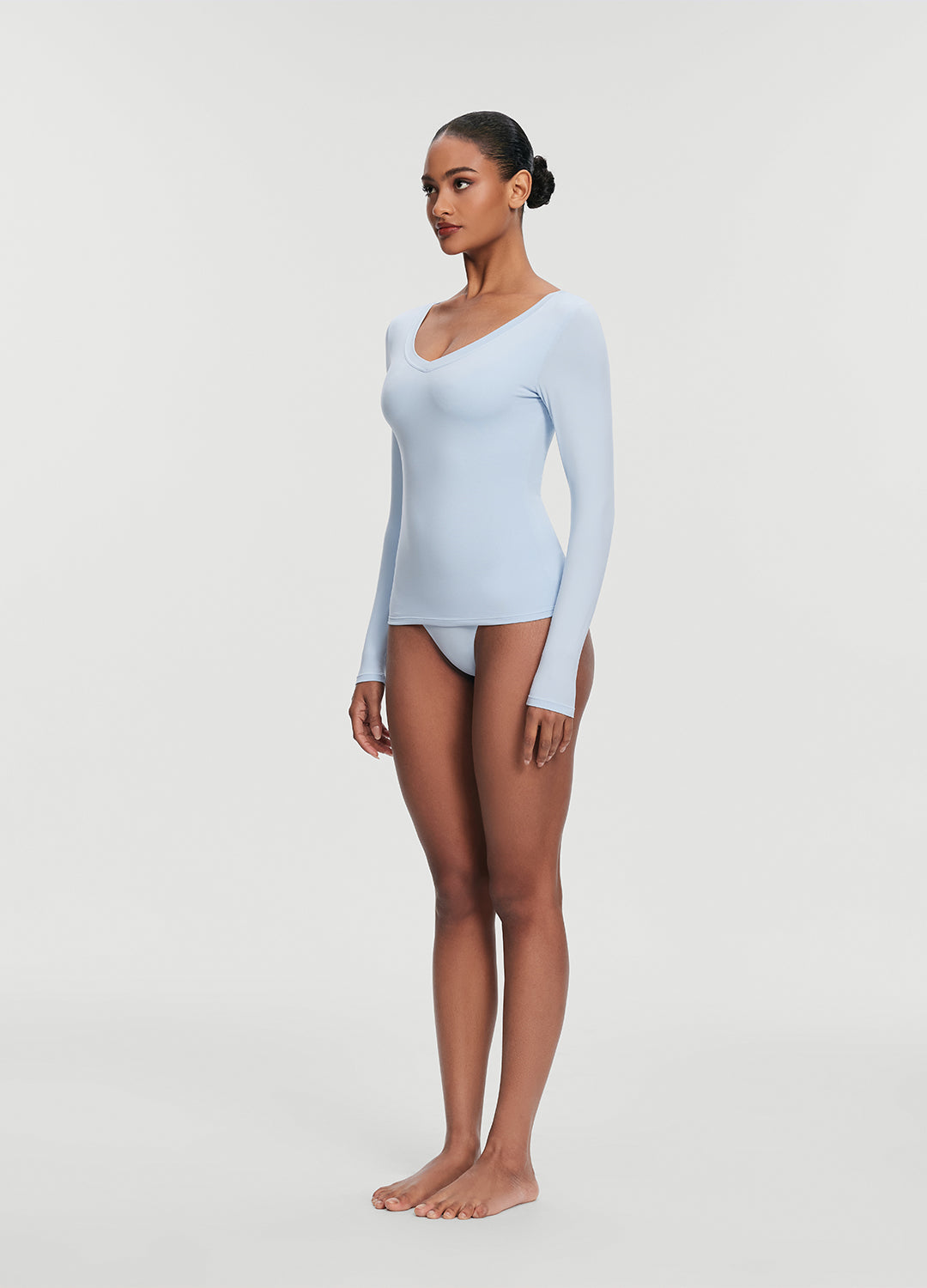 V-Neck Long Sleeve Top | Sky Blue