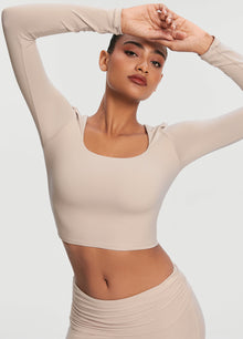 Cropped Round Neck Top | Oat Milk