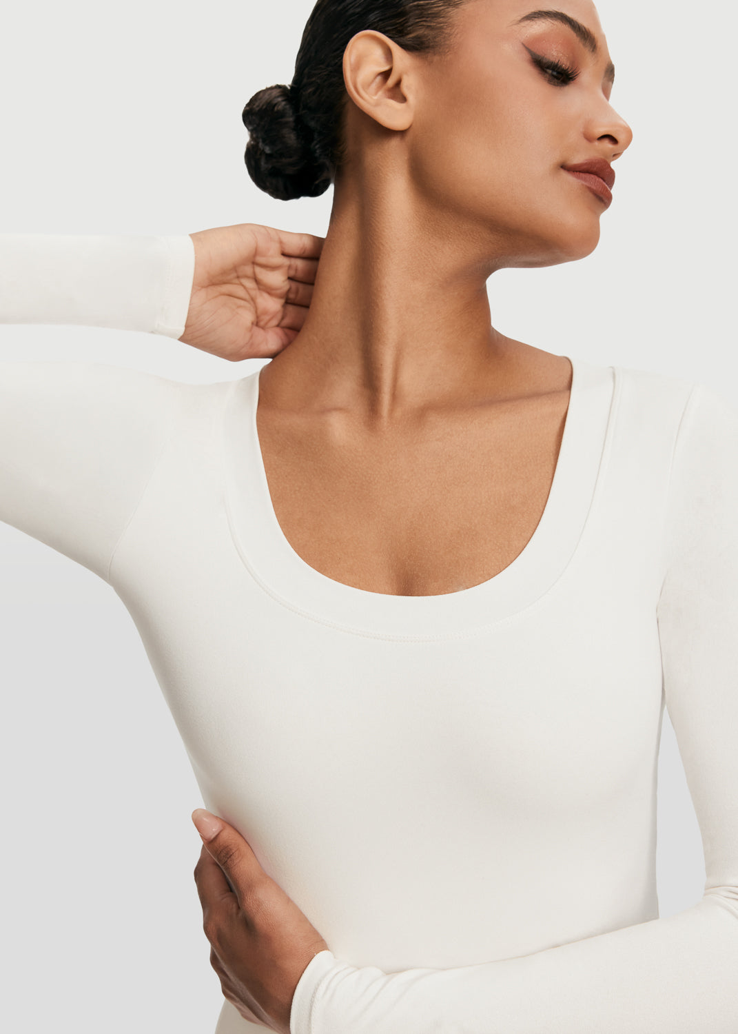 Scoop Neck Long Sleeve Top | White