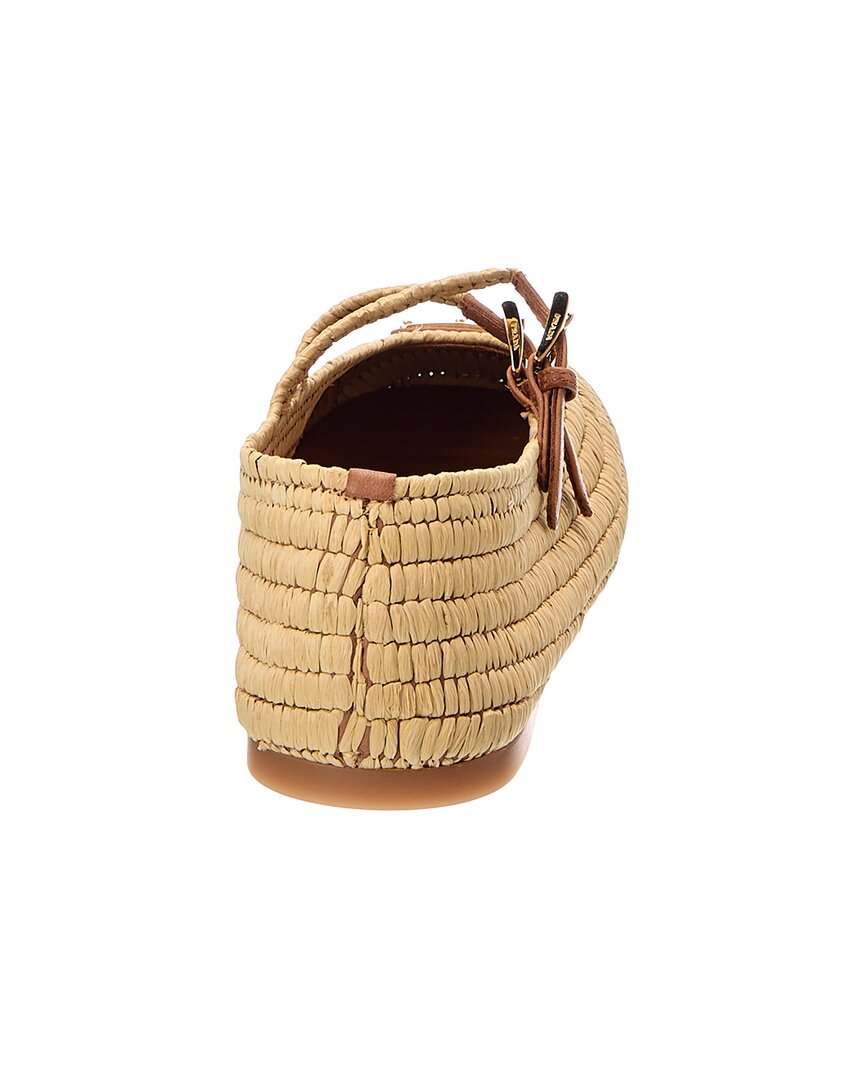 Prada | Womens | Logo Raffia Crochet Ballerina Flat | Beige