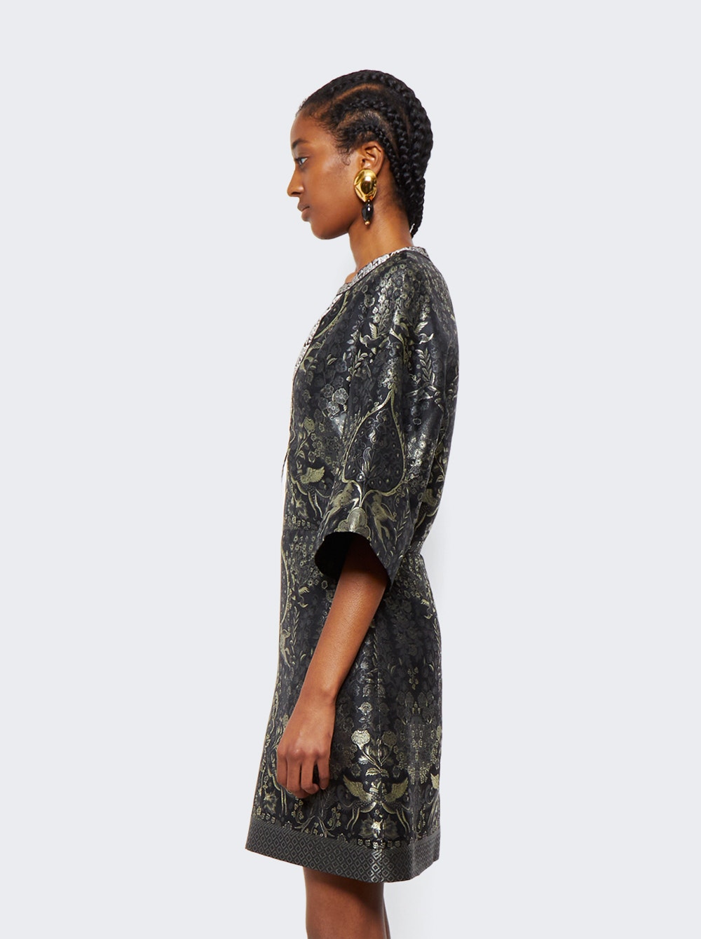Women | Etro | Jacquard Dress With Mythological Floral Designs | Nero Black