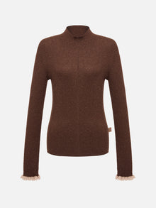 Long Sleeve Form-Fitting Knit Turtleneck | Brown