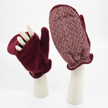 Womens | Tweeded Flip Top Mitten Gloves | Burgundy
