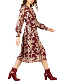 Hale Bob | Womens | Long Sleeve Raquel Silk-Blend Midi Dress | Red