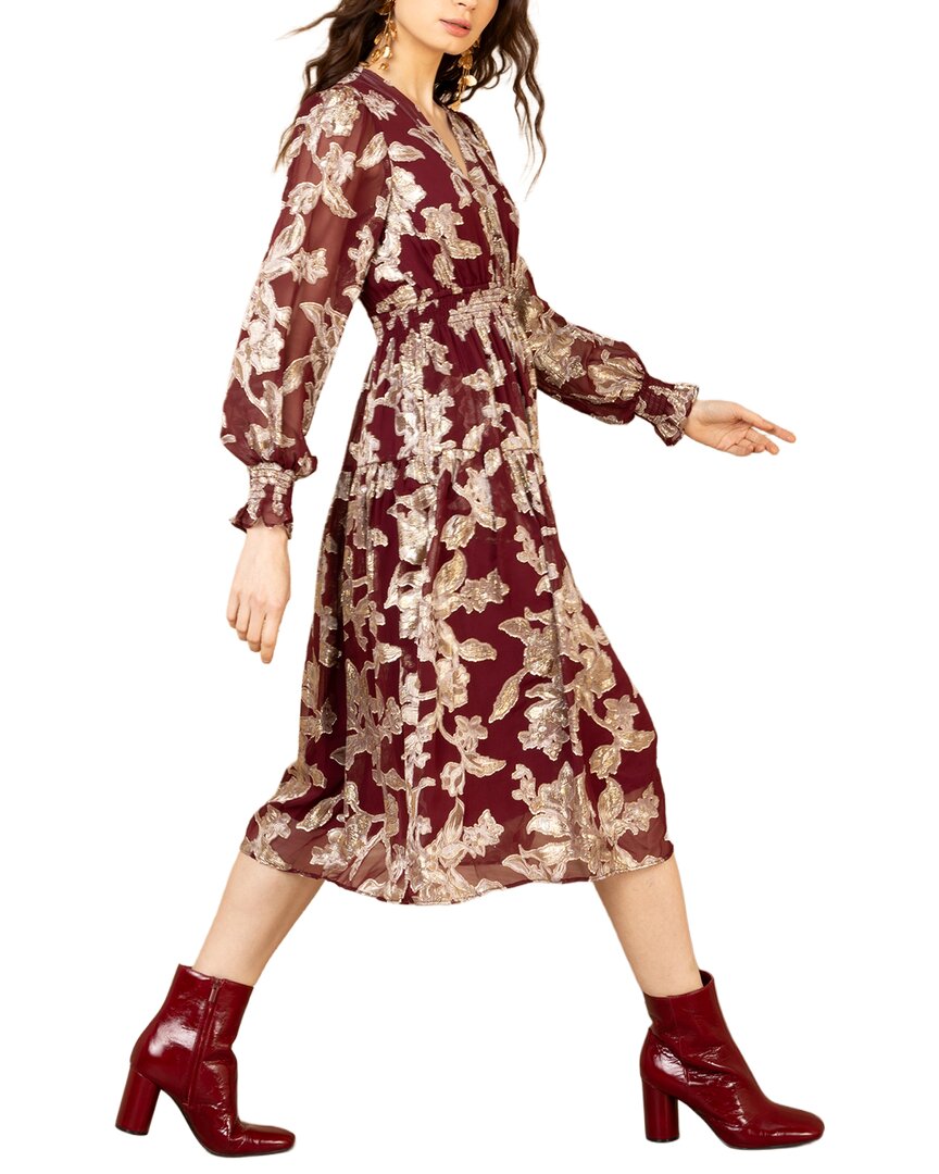 Hale Bob | Womens | Long Sleeve Raquel Silk-Blend Midi Dress | Red
