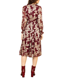 Hale Bob | Womens | Long Sleeve Raquel Silk-Blend Midi Dress | Red